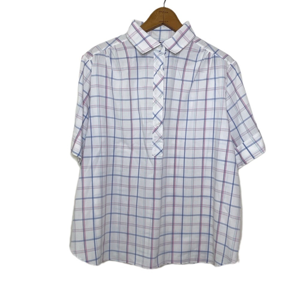Liz Baker Sport Plaid Quarter Button-down Light-weight Short Sleeve Shirt